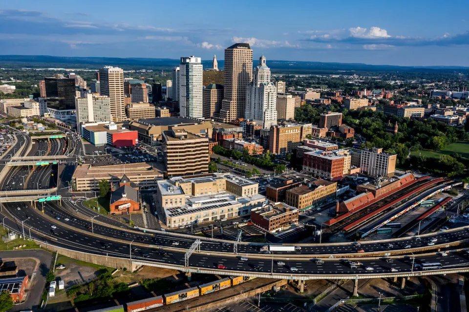 Aerial view of downtown Hartford, Connecticut.